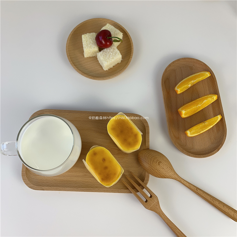 日式簡約櫸木木質餐具託盤圓形方形擺拍道具