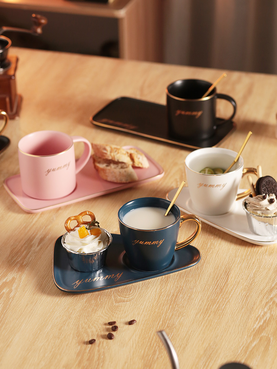 北歐風瓷製咖啡杯碟高顏值下午茶陶瓷杯具高級拿鐵咖啡杯組