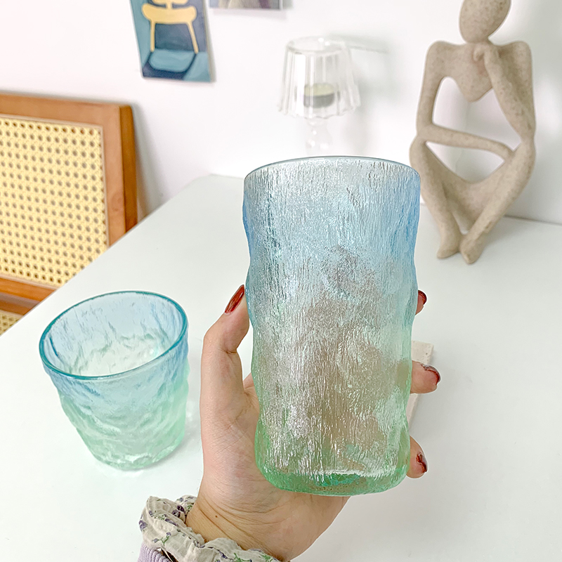 ins風漸變冰川紋玻璃杯 女生夏日高顏值創意設計感網紅水杯