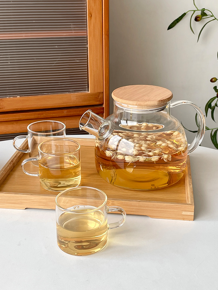 日式花茶壺玻璃耐熱茶具 煮花草茶水果養生茶壺含杯套裝