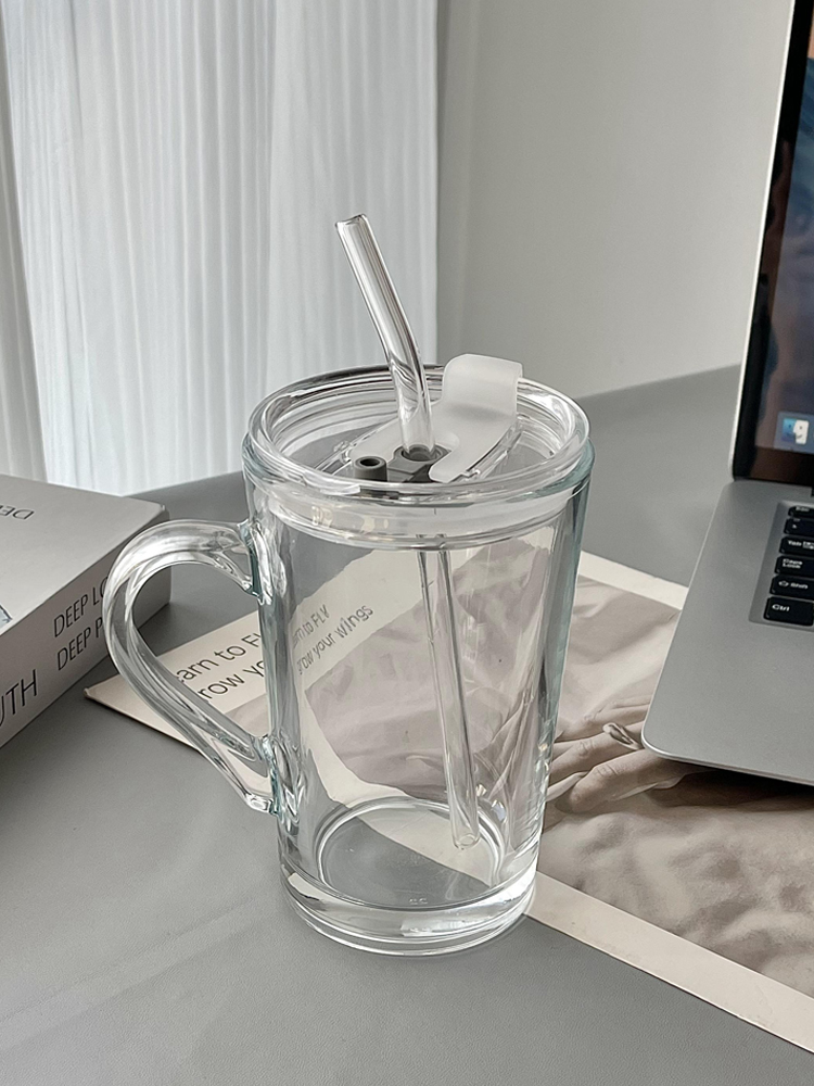韓風ins風貓爪吸管喝水玻璃杯 帶蓋透明女果茶飲品馬克杯