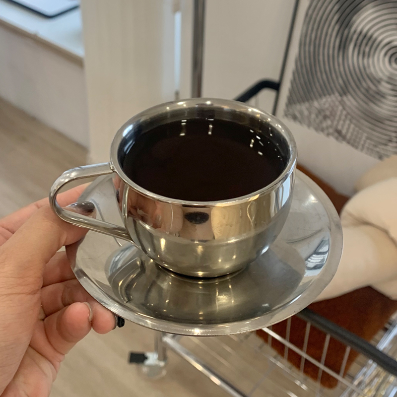 韓風ins風北歐不鏽鋼咖啡杯碟套裝 復古小眾下午茶冰美式咖啡杯 (8.3折)
