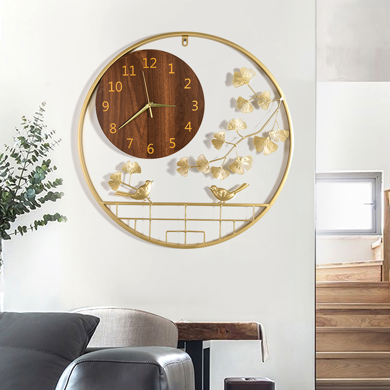 新中式金屬掛鐘復古靜音裝飾客廳掛錶圓形時鐘掛飾