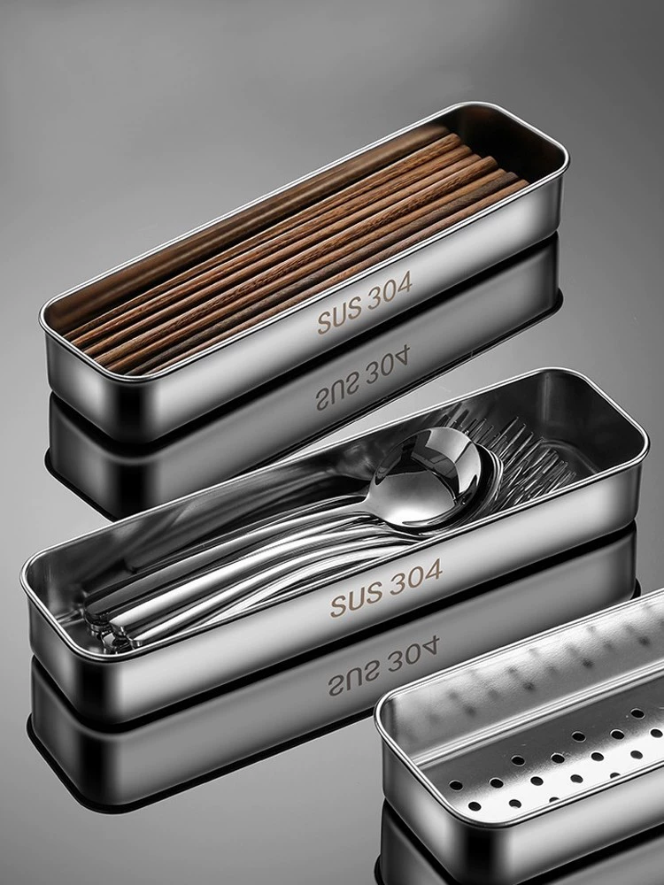 304不鏽鋼筷子盒籠瀝水簍置物架平放餐具收納盒 (6.1折)