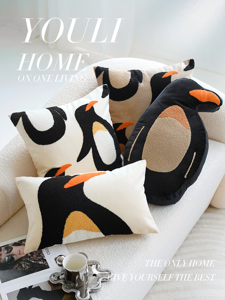 可愛企鵝兒童抱枕套北歐簡約卡通風格客廳民宿沙發床上靠墊靠枕