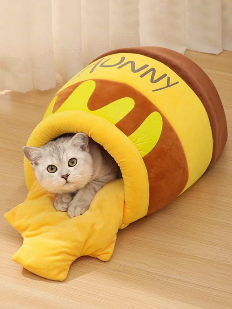 貓咪狗窩蜜糖罐頭造型可愛封閉式寵物床保暖帳篷 (8.3折)