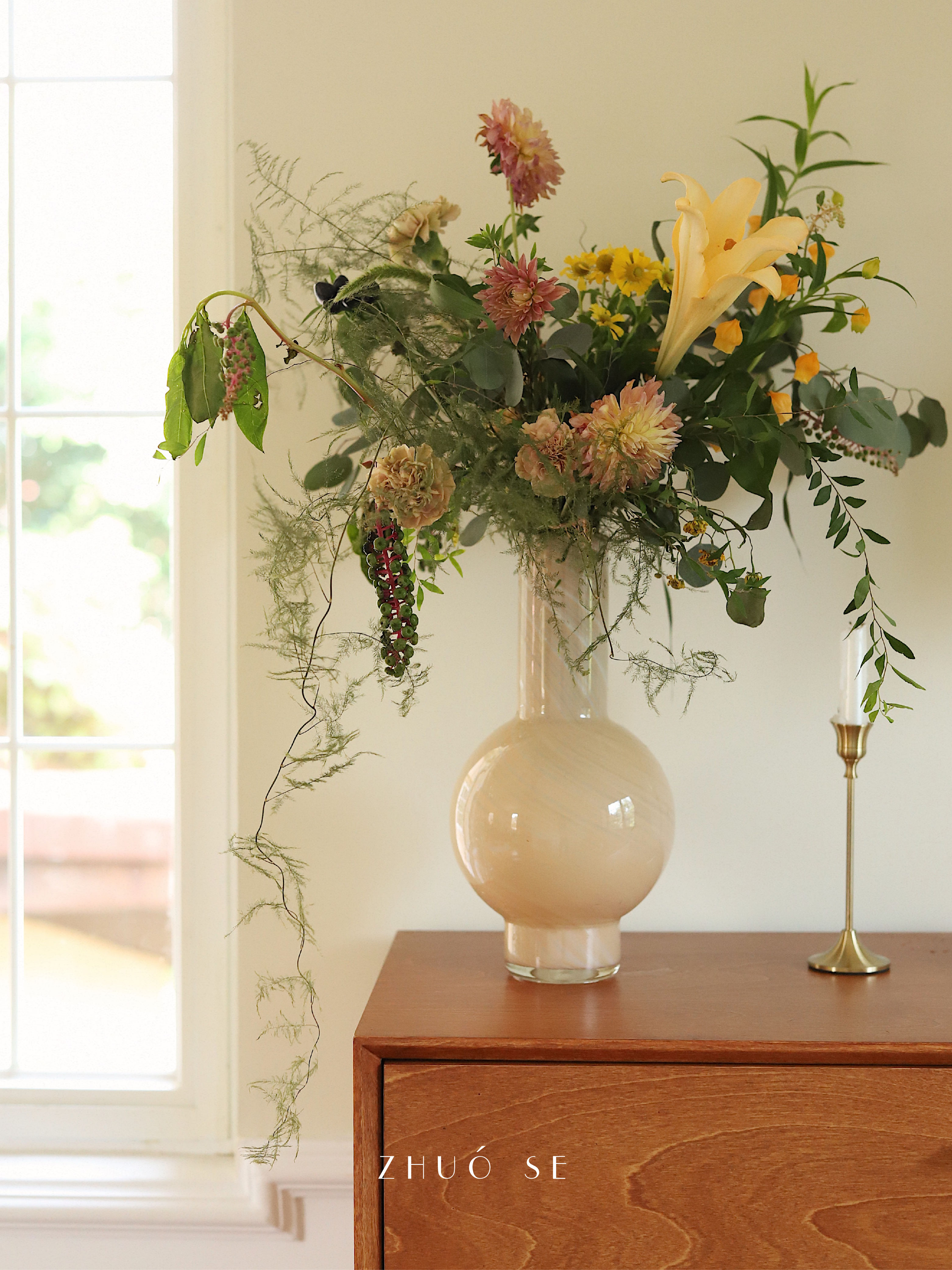 北歐風玻璃花瓶米黃色臥室擺件簡約高級感客廳擺放花器