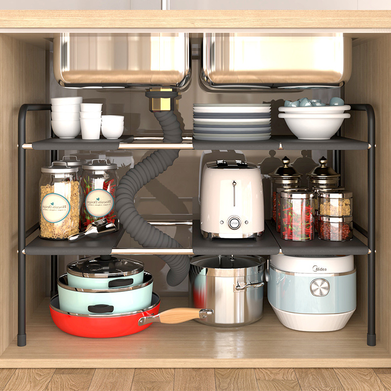 廚房下水槽置物架 可伸縮收納架 鍋具櫥櫃廚具儲物架