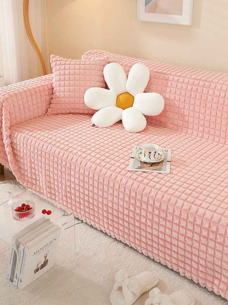 簡約現代風兔毛絨沙發蓋巾全包溫馨客廳沙發墊
