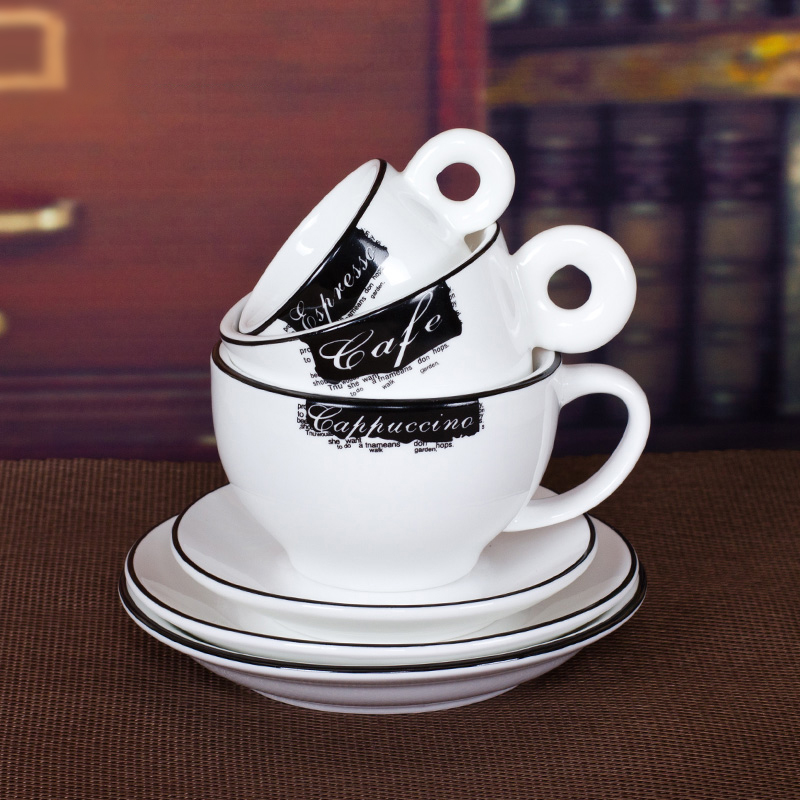 歐式陶製黑白咖啡杯組配碟瓷勺不鏽鋼勺任選送禮首選
