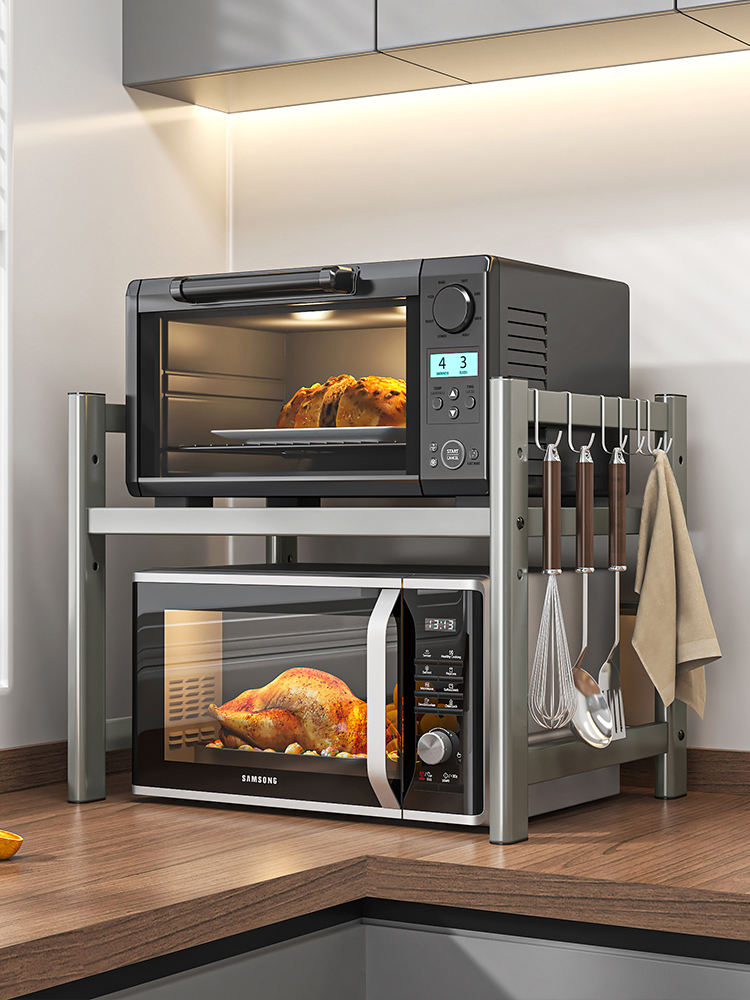 廚房置物架檯面多層微波爐烤箱架可調節收納架子