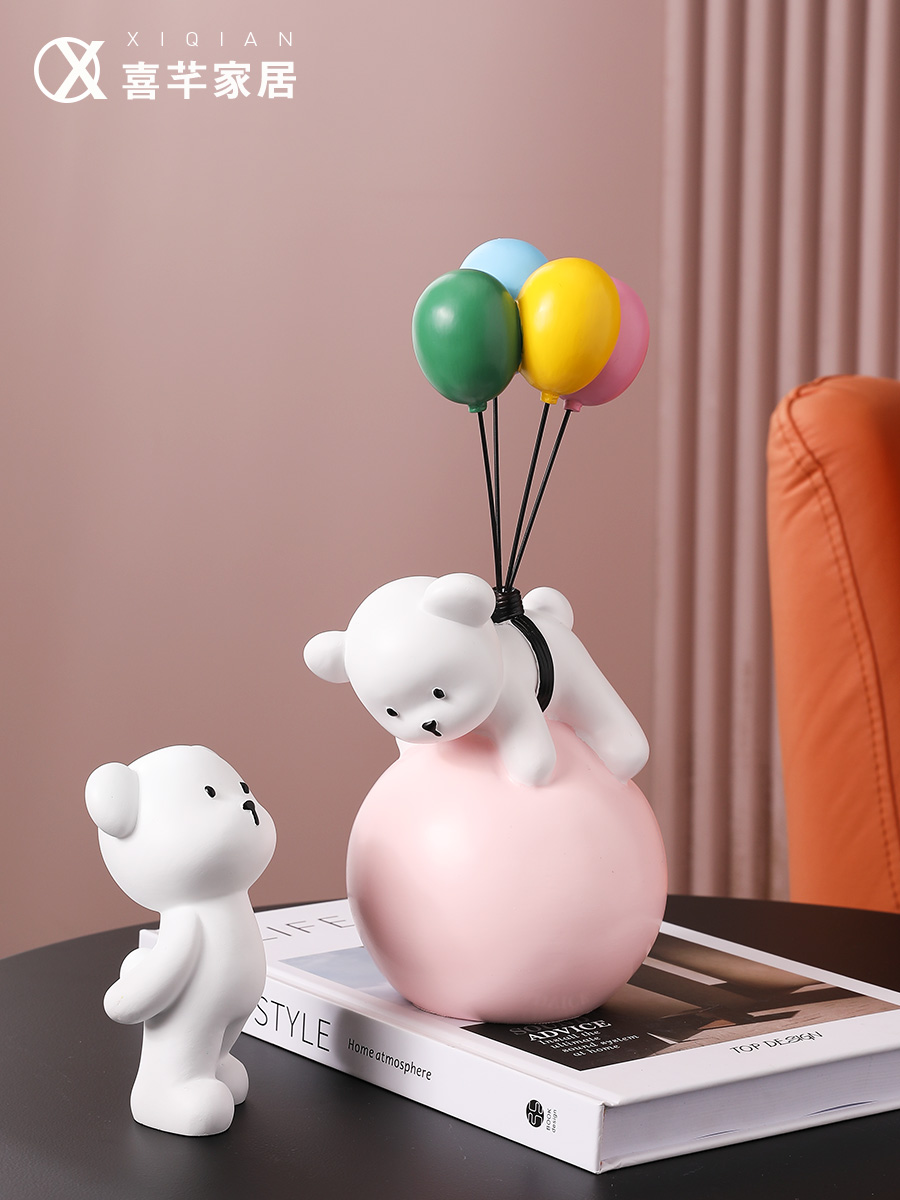 北歐風樹脂創意氣球熊裝飾品 客廳臥室居家飾品擺件