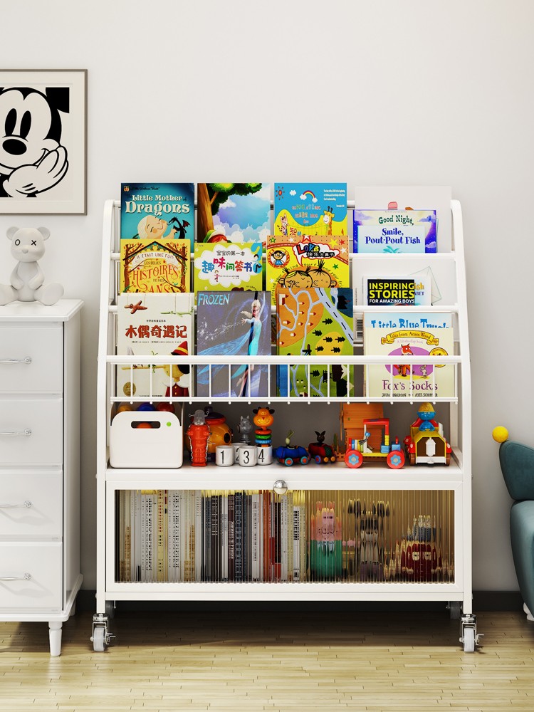 環圖兒童書架繪本收納置物架落地寶寶玩具儲物櫃家用幼兒閲讀區架