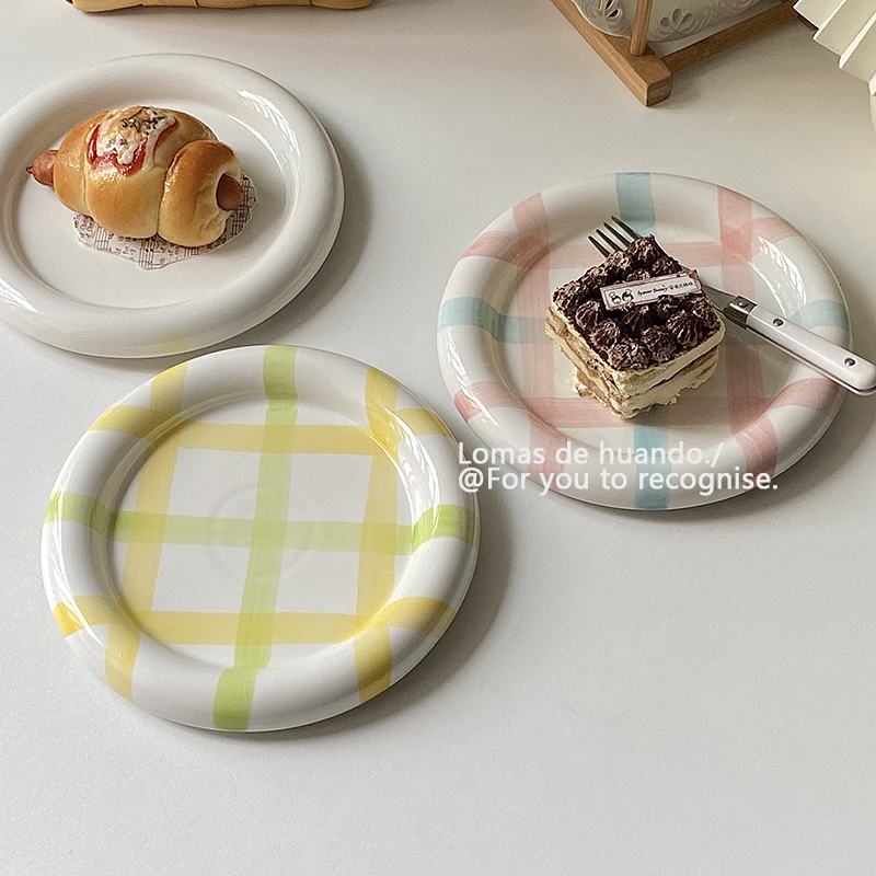 北歐風圓形瓷餐盤8英寸釉下彩飯盤ins風餐盤點心盤蛋糕盤