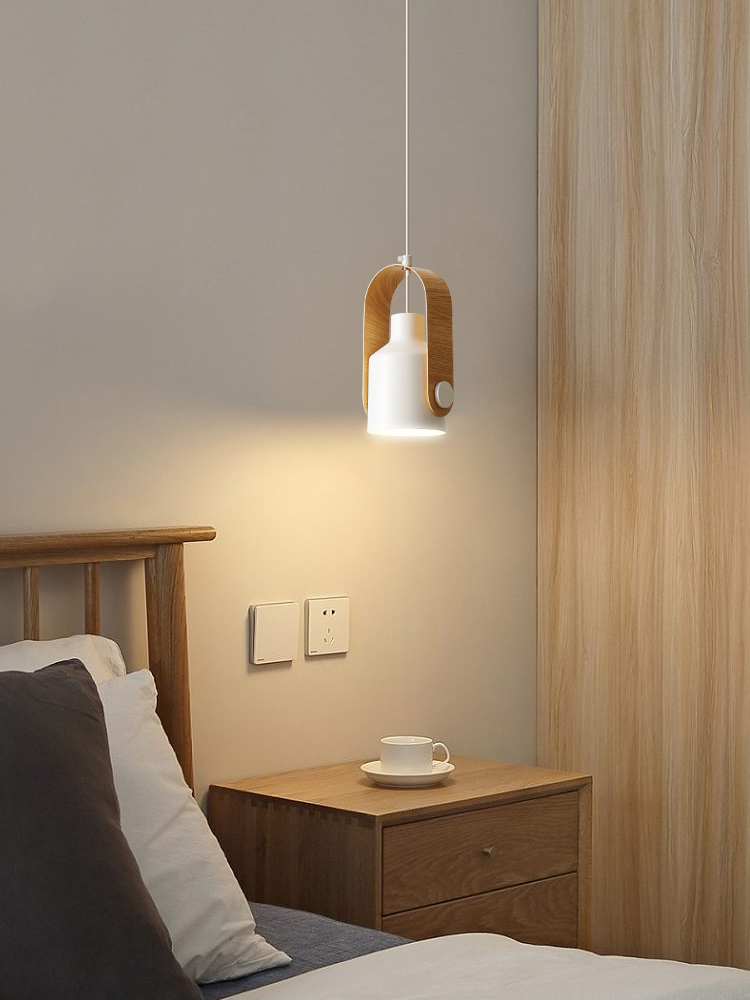 簡約木紋北歐風吊燈 日式原木個性小吊燈臥室過道吊線燈