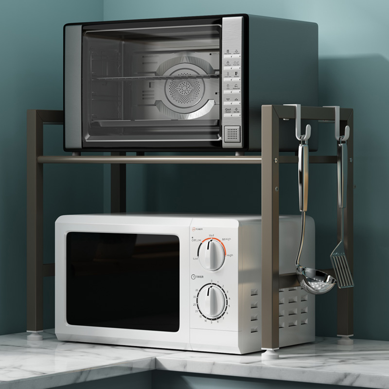 中國風碳鋼置地式微波爐置物架居家廚房雙層多功能收納櫃