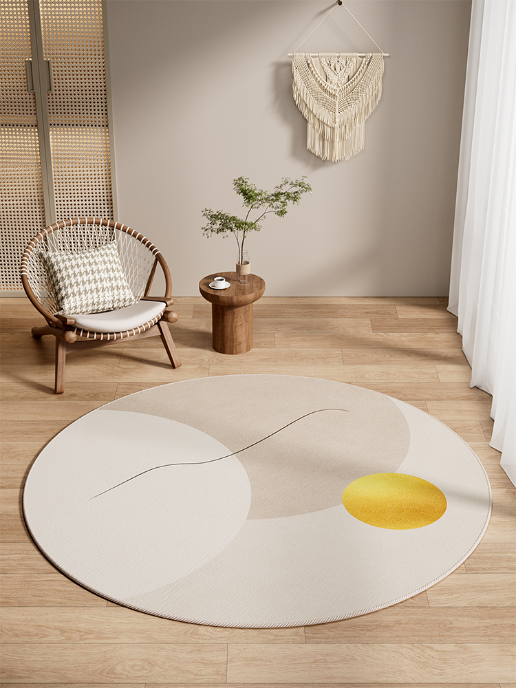 日式客廳圓形地毯奶油風水晶絨材質舒適耐用適用客廳臥室等多種場景
