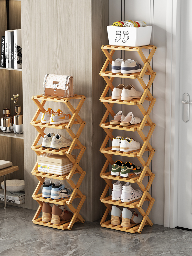 窄門口小戶型鞋架 竹製簡易宿舍鞋櫃 可摺疊鞋架收納省空間 (2.4折)