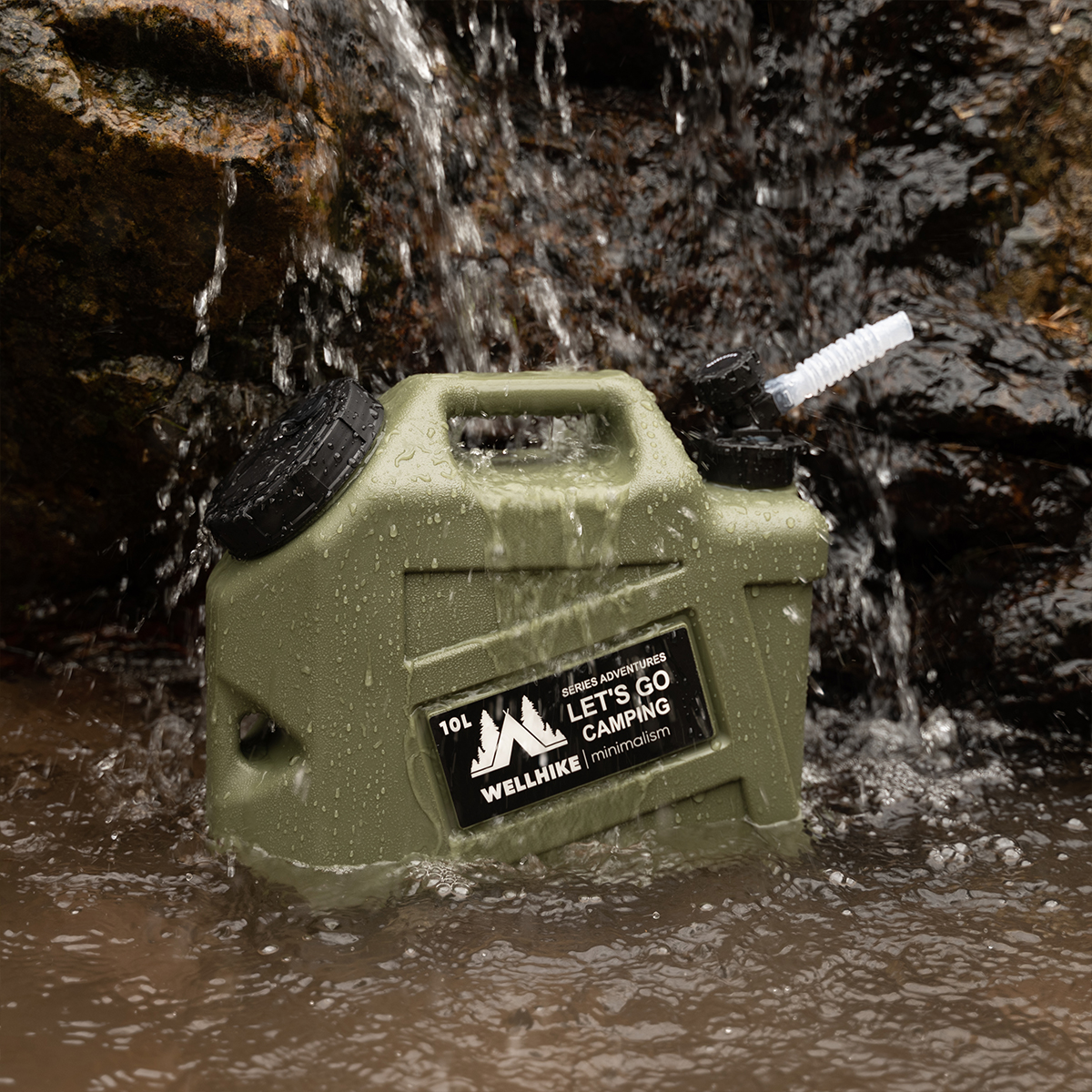 WELLHIKE戶外水桶10L軍綠色車載便攜大容量戰術露營食品級儲水箱附品牌貼紙