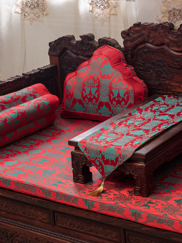 中式綢緞沙發墊紅木坐墊五件套 喜慶圖案三人座沙發適用 (2.3折)