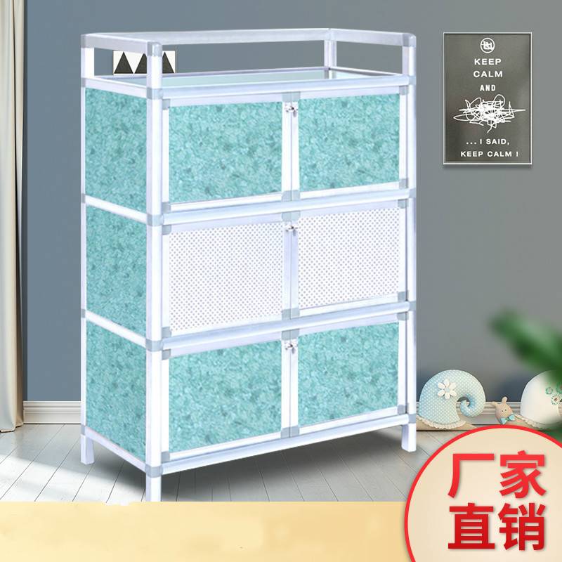 日式風多功能放置碗具櫥櫃 免打孔置物架 帶門簡易儲物收納
