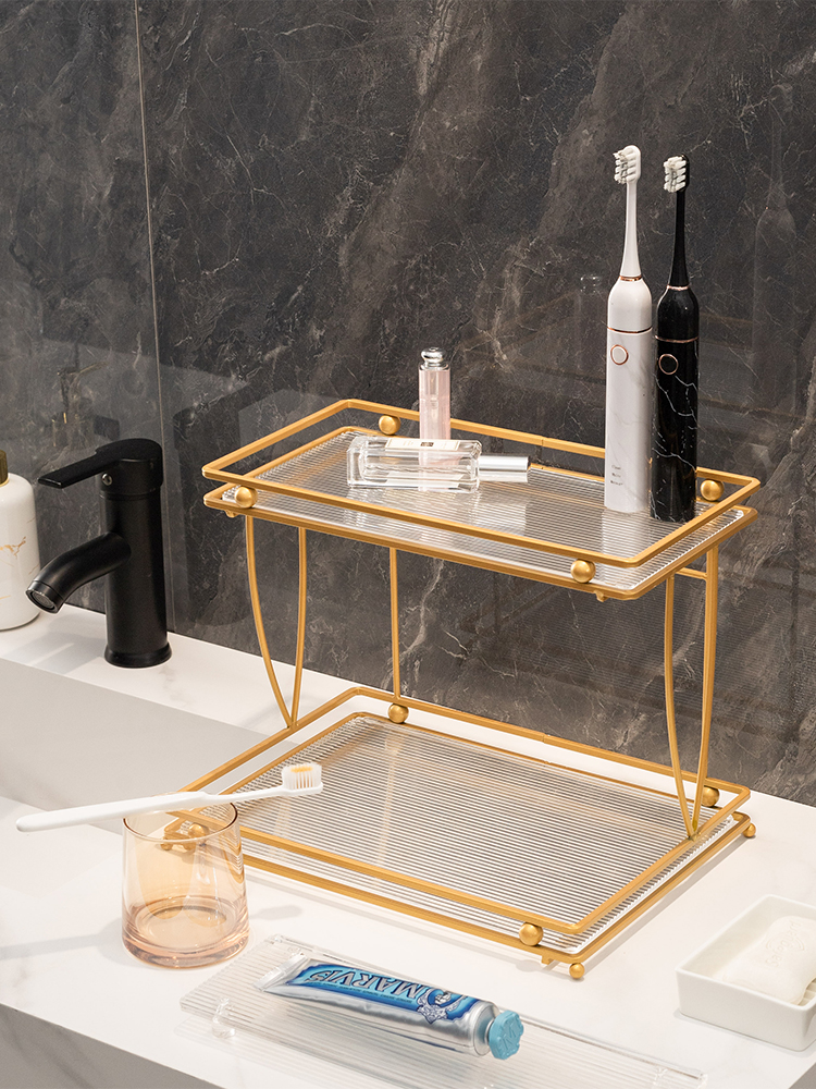 北歐風浴室洗手檯面置物架 牙具化妝品收納架 壓克力