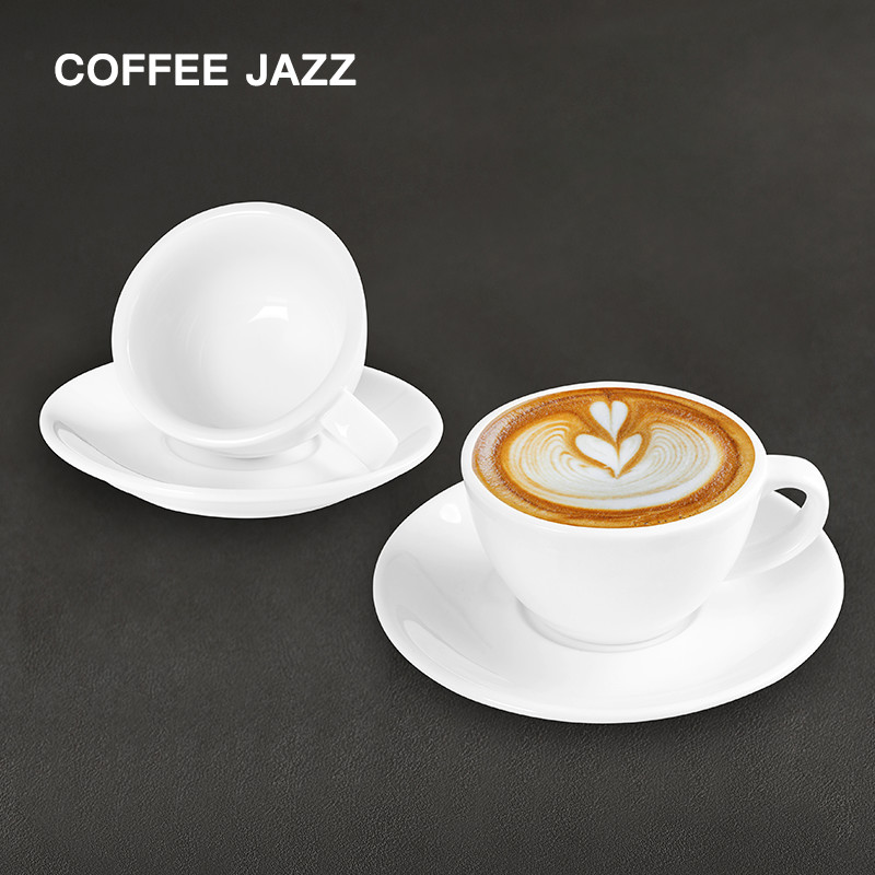日式風格鏡光白陶瓷咖啡杯配碟150ml居家手衝意式咖啡杯