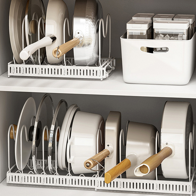 日式風格金屬置物架可伸縮調整方便收納碗盤鍋具廚房必備收納神器