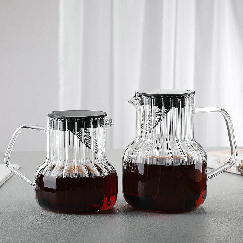 北歐風條紋玻璃手衝咖啡壺耐熱過濾水壺花茶壺