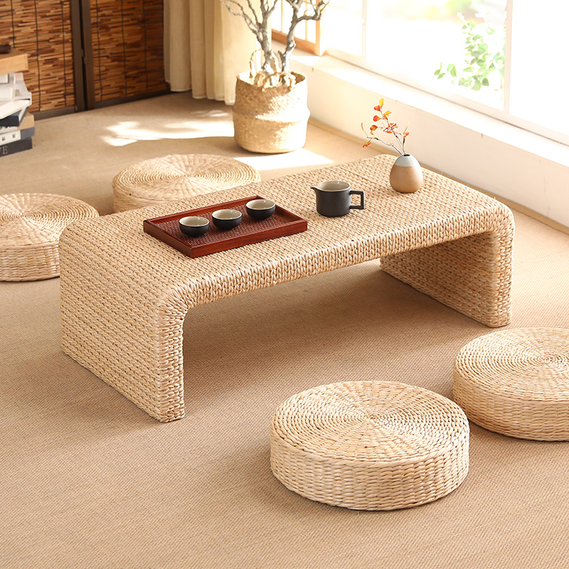 日式田園風格 蒲草編織 飄窗茶几 多功能矮桌