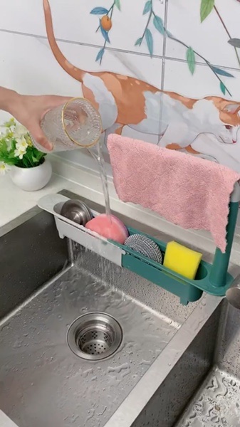 廚房水槽置物架多功能伸縮瀝水架洗菜盆收納架 (8.3折)