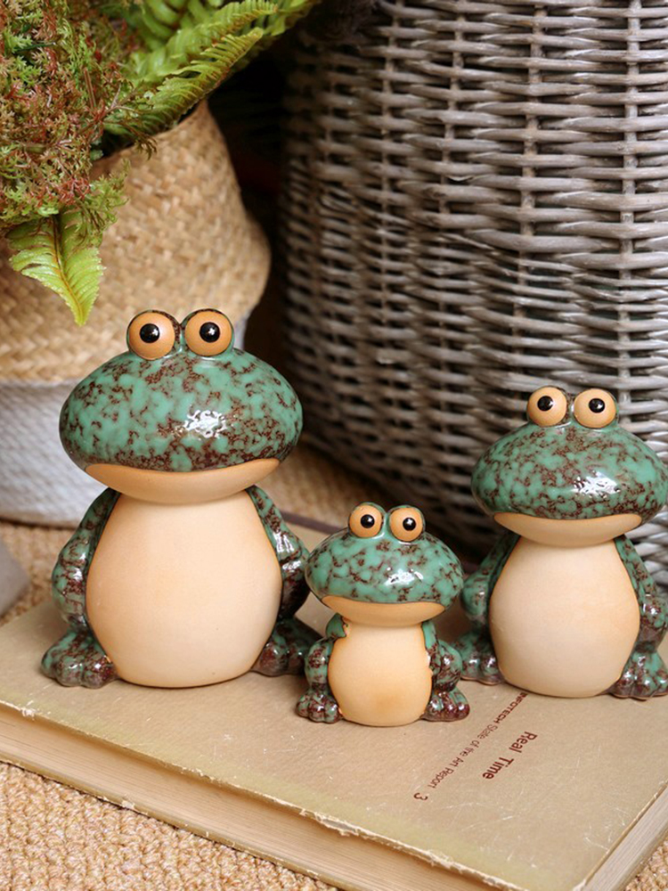 陶瓷情侶青蛙一家人 工藝品 家居花園 陽臺裝飾品