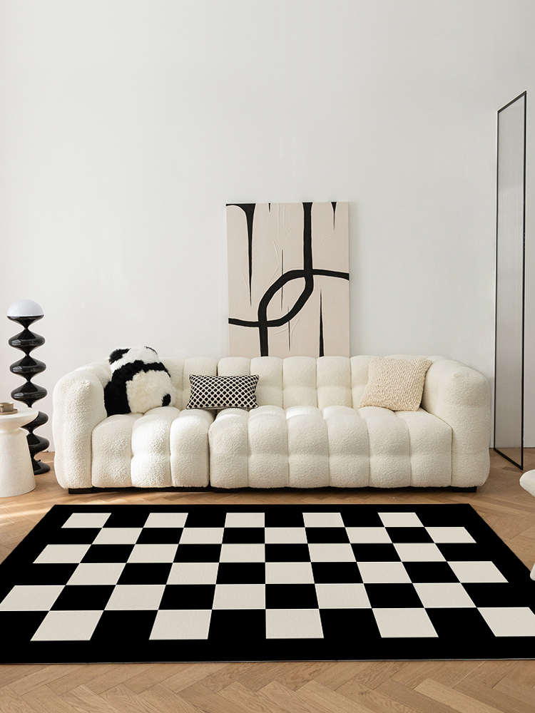 黑白棋盤格地毯 簡約客廳沙發臥室 ins奶油風 少女床邊加厚地墊