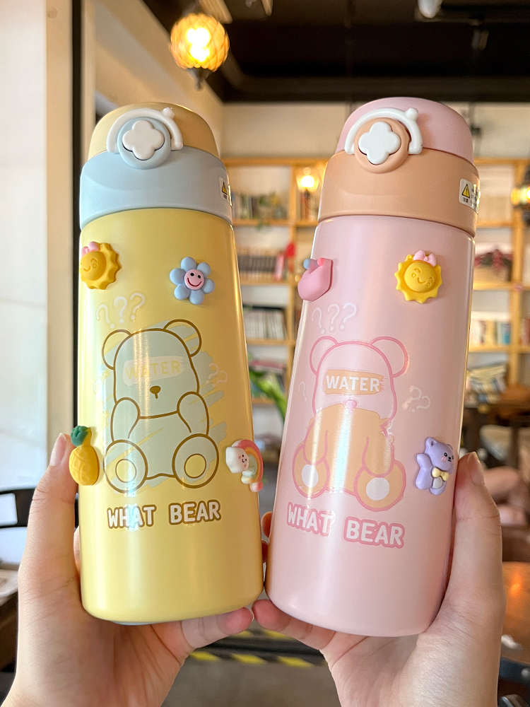 韓式小清新兒童保溫杯女孩上學專用316不鏽鋼帶吸管彈扣蓋高顏值水杯