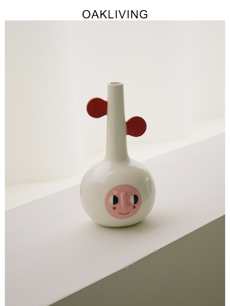 藝術感紅耳朵花瓶 陶瓷裝飾居家花器 創意禮物