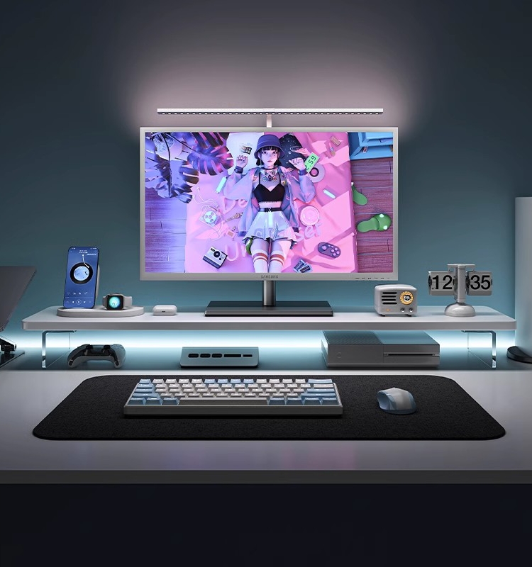 簡約現代風格壓克力懸浮電腦屏幕增高架提升桌面收納簡約美學