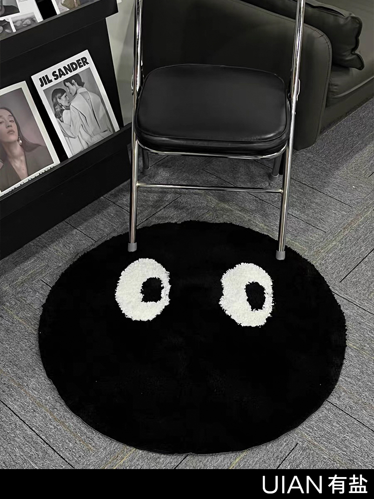 黑色可愛煤球絨毛地毯 寢室客廳俏皮圓形地毯 地墊 門廳衛浴圓毯