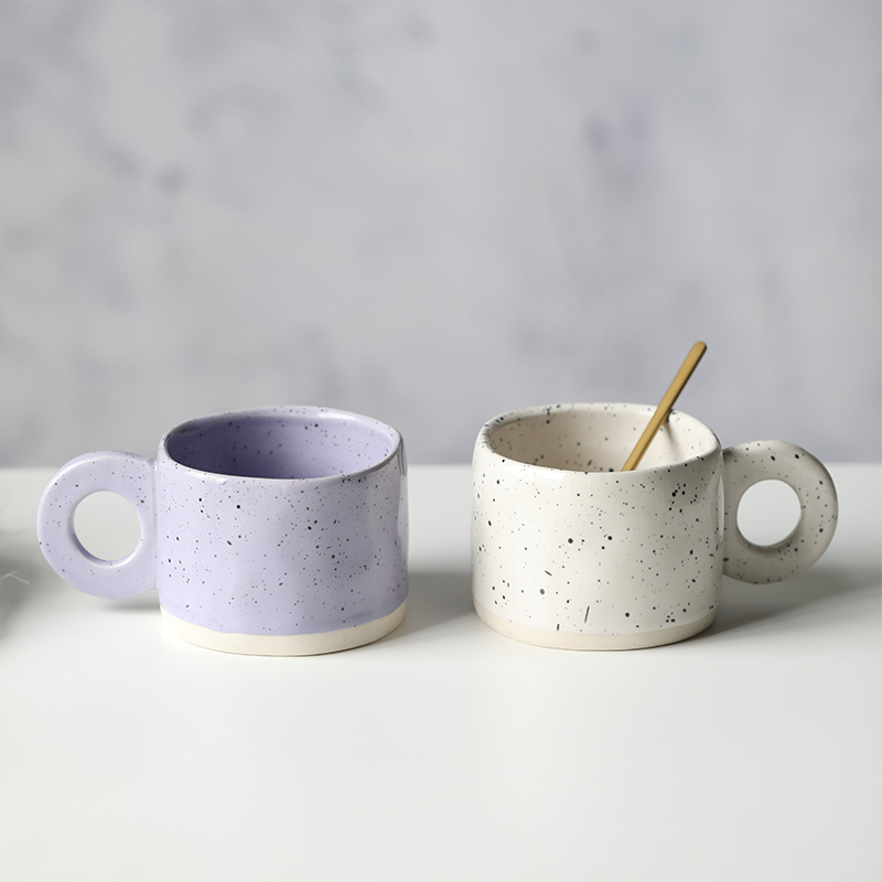 復古手捏陶瓷咖啡杯韓式風格適合下午茶早餐牛奶白色紫色灰綠三色可選 (8.3折)