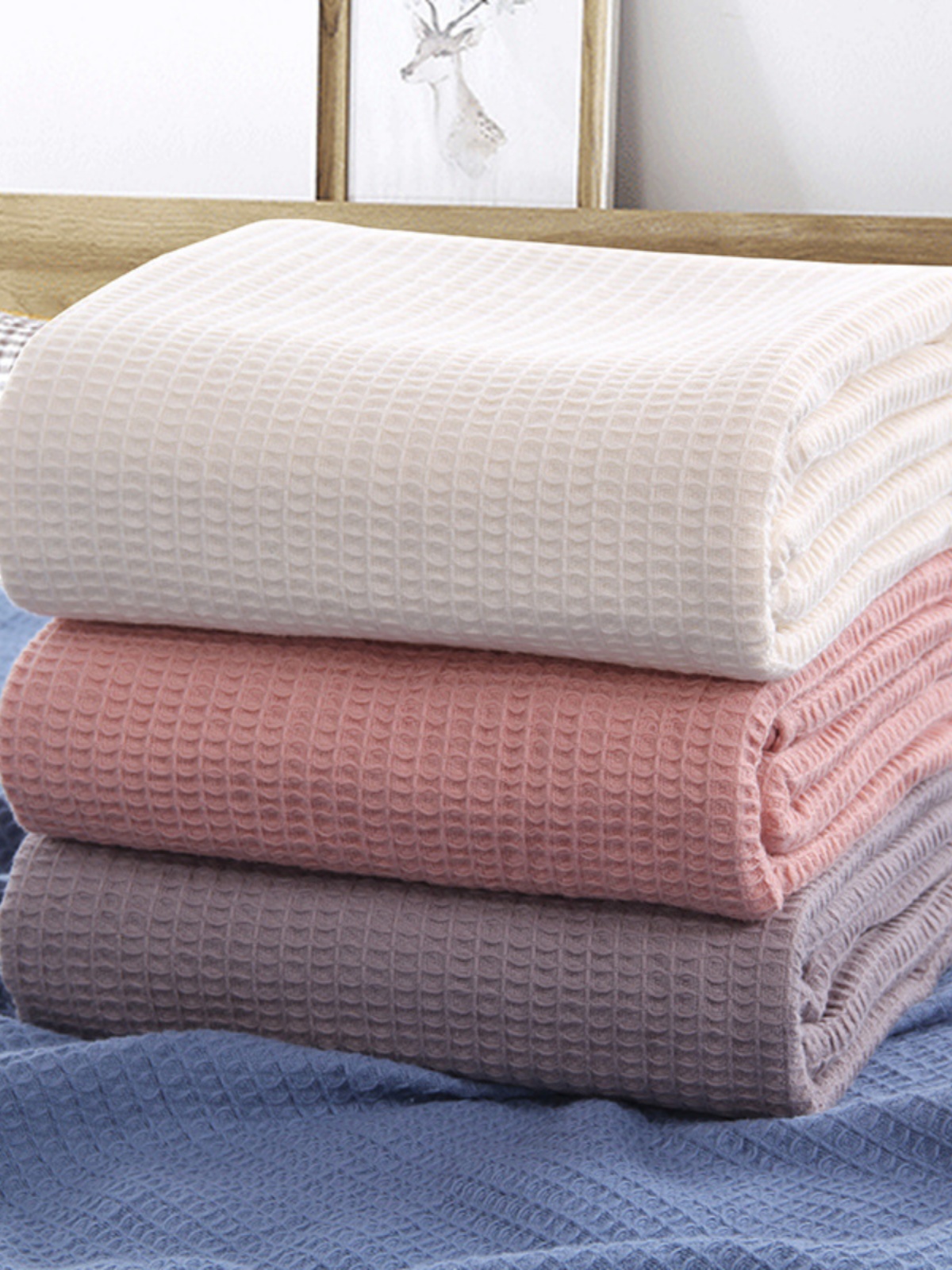現代簡約純棉蜂巢蓋毯舒適透氣四季沙發蓋毯
