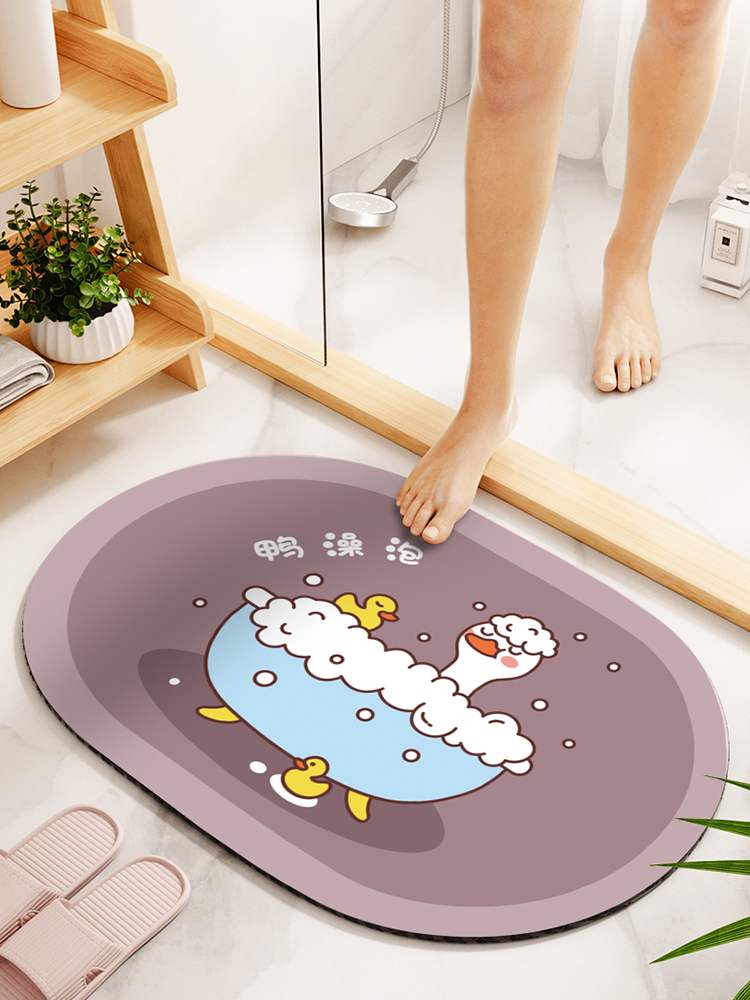 浴室地墊吸水防滑墊 4570cm推薦 灰色愛心龍橢圓 韓式卡通地毯 家用門前腳墊