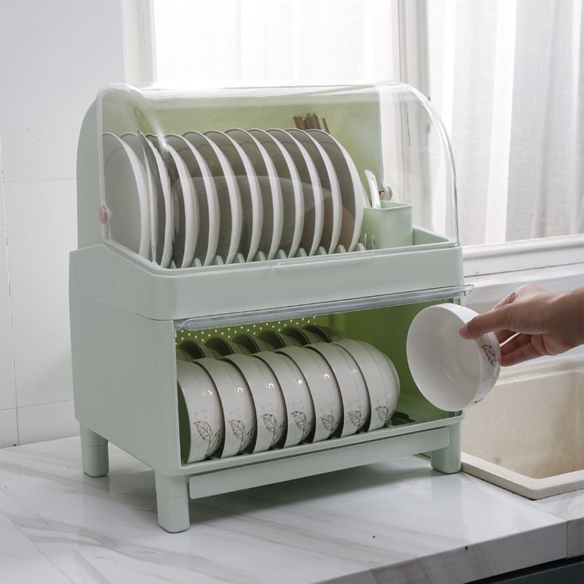 日式風格塑料防塵多功能廚房碗筷瀝水收納盒