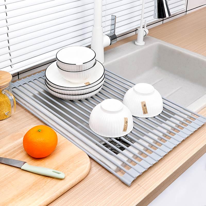 日式免打孔矽膠碗架 摺疊碗盤瀝水架 廚房水槽瀝水架 筷收納架子