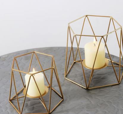 簡約現代創意金色鉄藝幾何婚慶燭台家居裝飾品蠟燭擺件