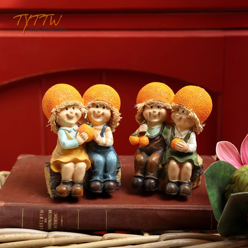 手繪橘子娃娃擺件 田園風情裝飾品 卡通可愛情侶禮物