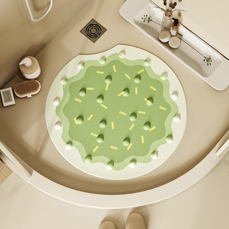 簡約現代 奶油風 圓形 吸盤浴室防滑地墊 洗澡按摩 衛浴腳墊