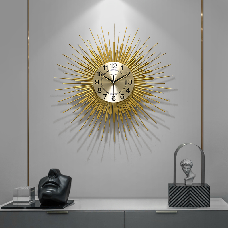 簡約現代金屬掛鐘客廳掛鐘個性大氣家用時鐘藝術太陽掛錶