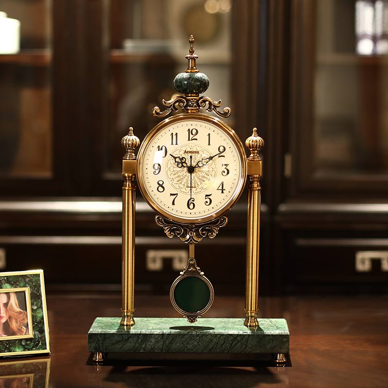 歐式復古鬧鐘 輕奢擺件 客廳裝飾 時鐘擺件 美式鐘錶 臺式時鐘
