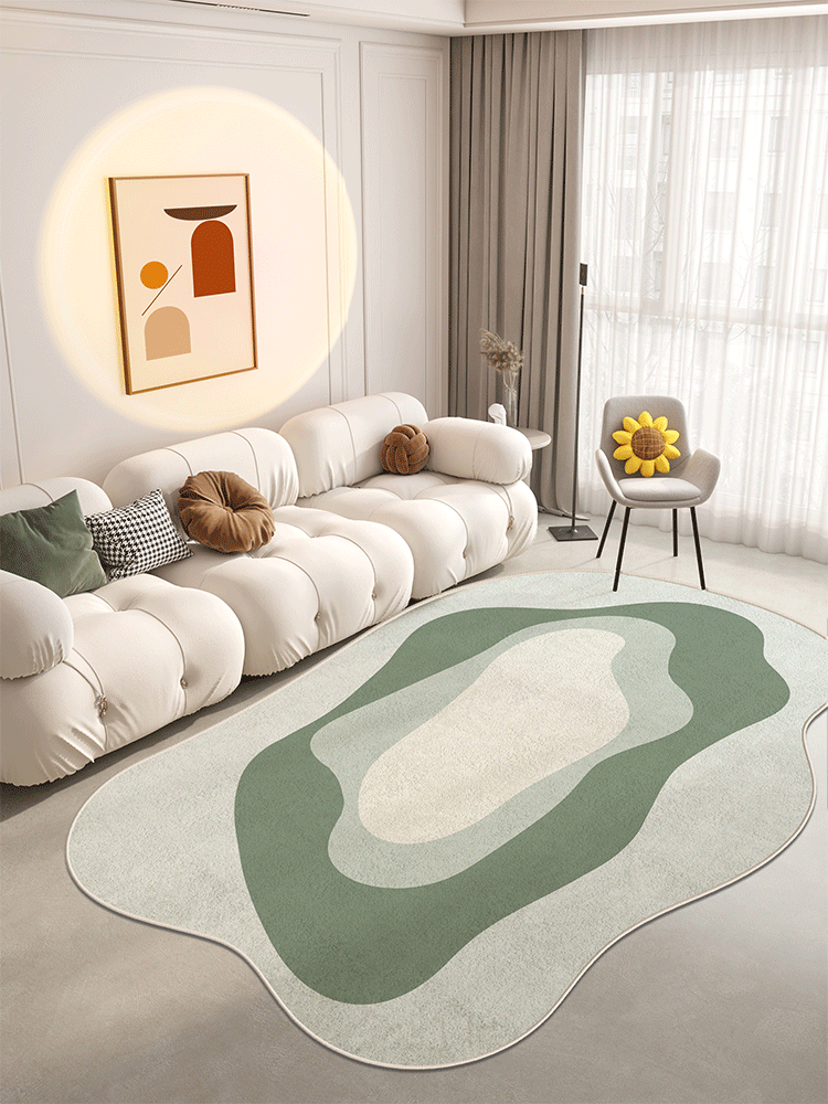 奶油風客廳異形地毯輕奢綠色高級沙發茶几溫馨舒適臥室床邊毯