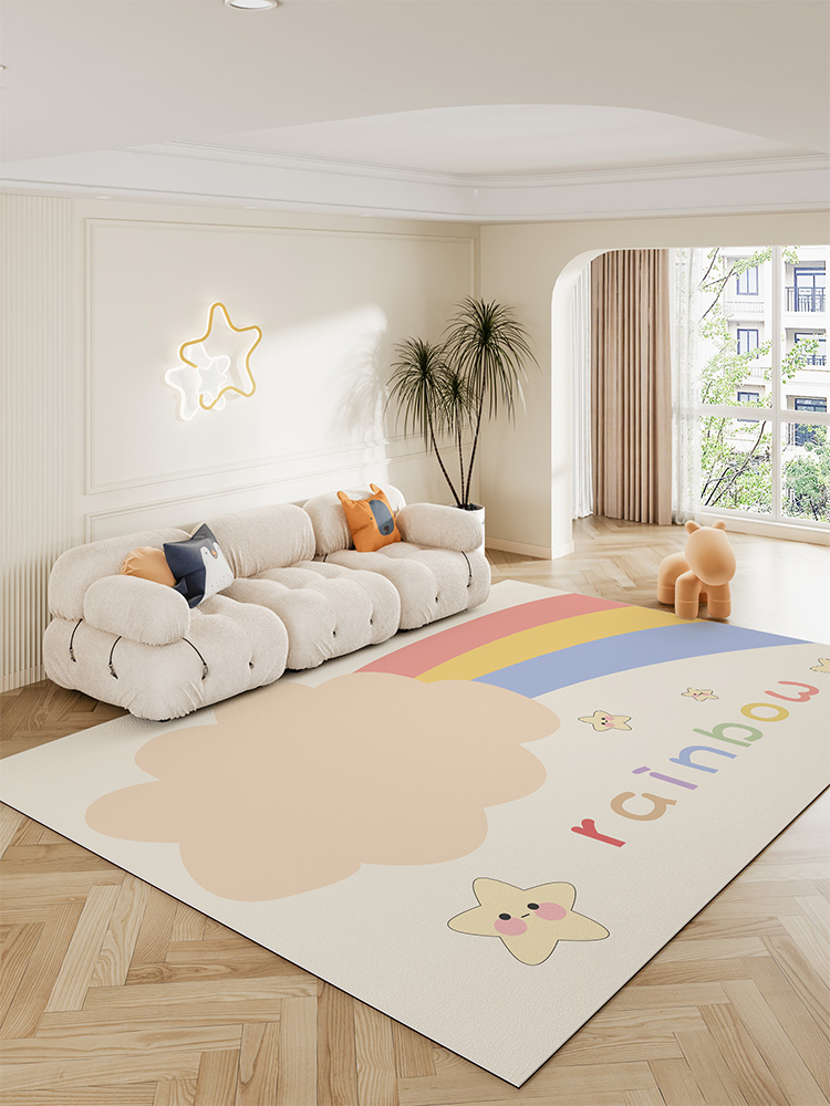 奶油風地毯客廳沙發茶几毯 pvc家用臥室免洗地墊 防水卡通兒童