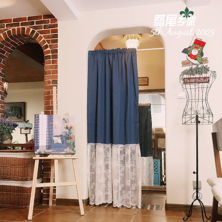 美式風情藍白蕾絲窗簾 簡約裝飾 適於窗戶門戶櫃門 130公分寬多種高度